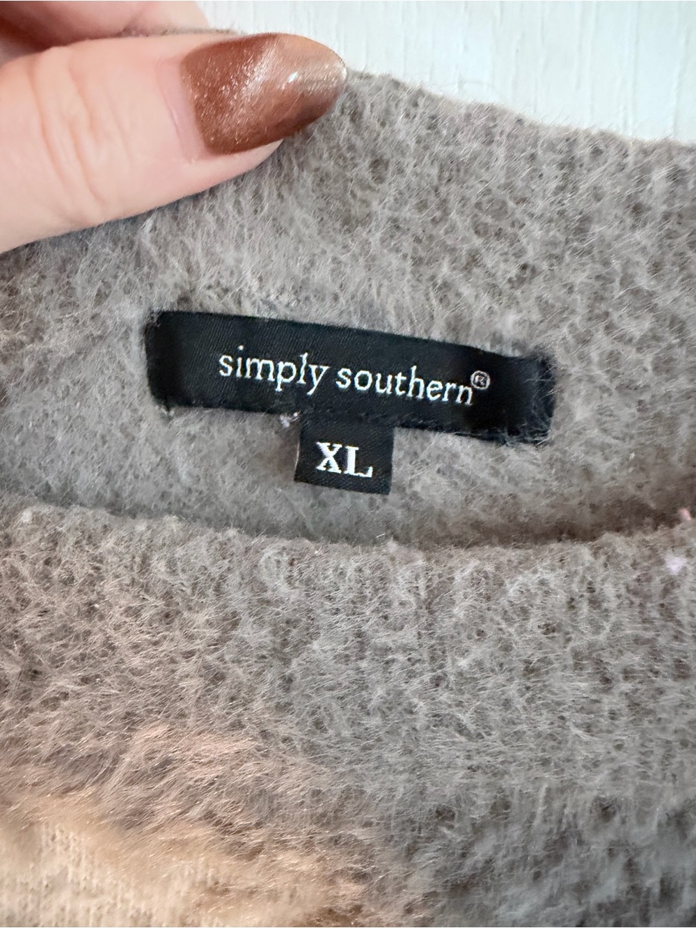 Simply Southern Gray Fuzzy Daisy Crewneck Sweater - Picture 2 of 2